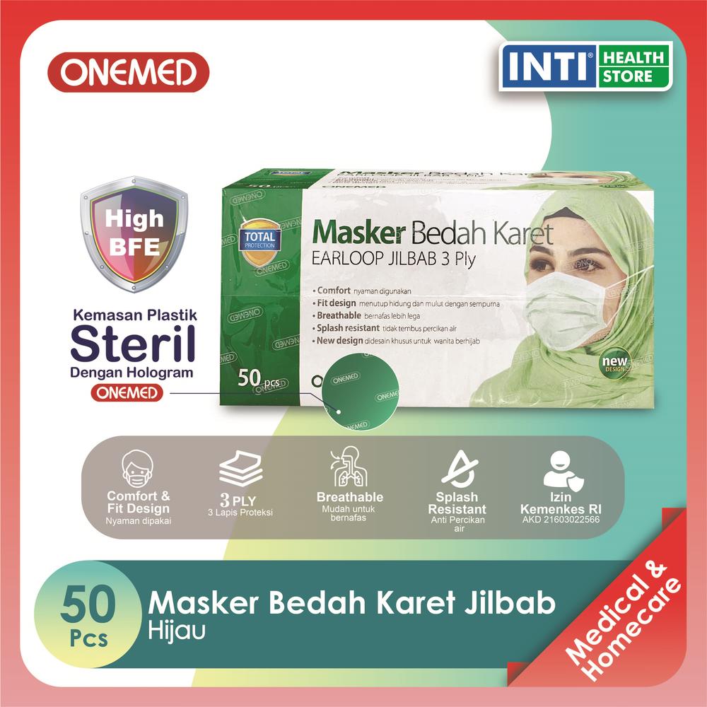 ONEMED Masker Jilbab 3 Ply / Masker Karet Jilbab / Masker Medis - Biru