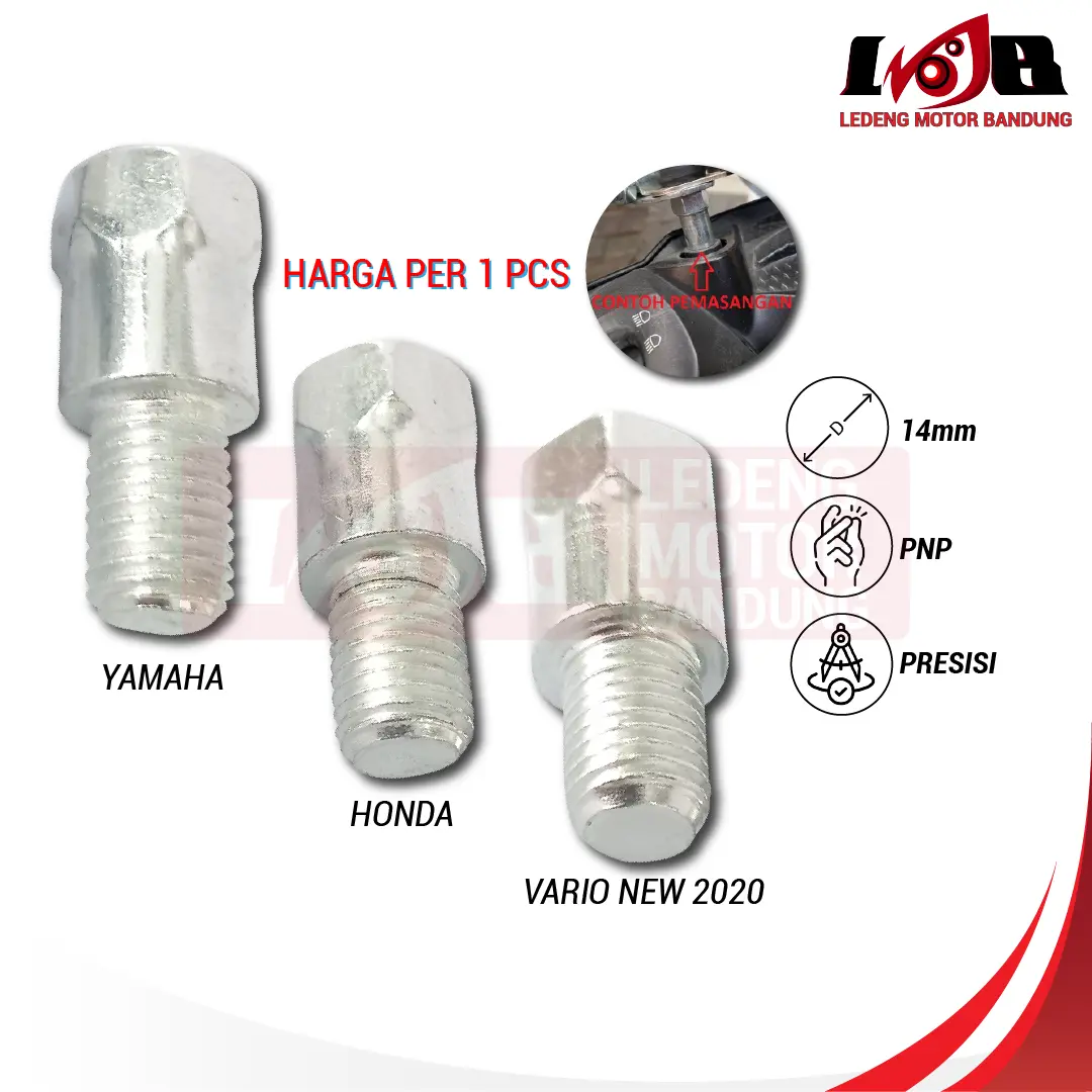Sambungan Spion Motor Honda Yamaha Suzuki Kawasaki Peninggi Baut 12 14