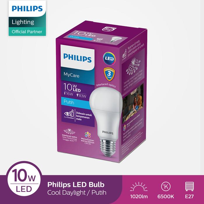 Gambar Lampu Philips LED Bulb MyCare Bohlam E27 10W 65K Putih dari Philips Lighting Bogor Kab. Bogor Tokopedia