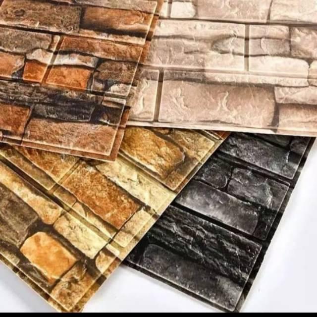 WALLPAPER STICKER DINDING 3D BRICKFOAM MOTIF BATU ALAM WALLFOAM 2