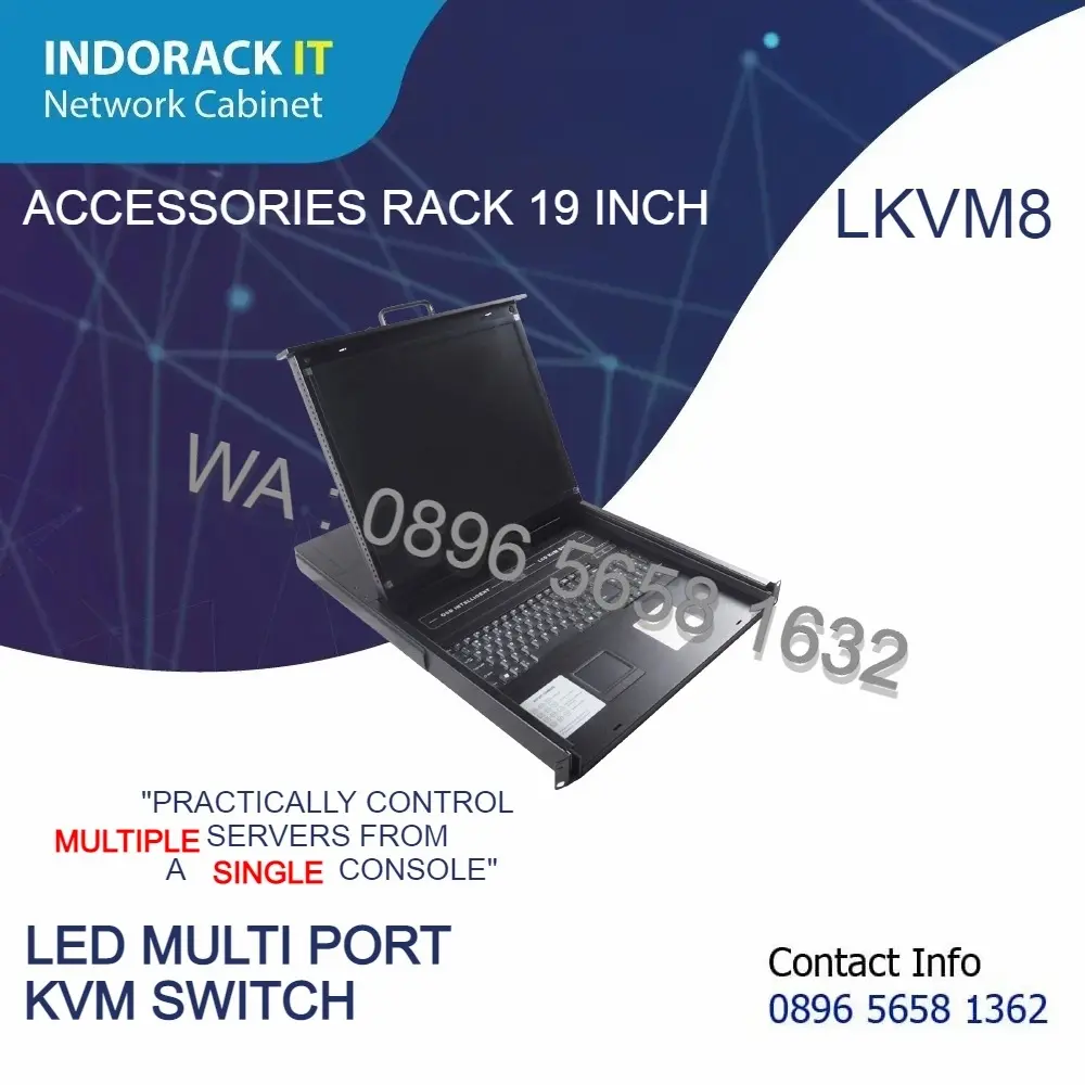 LKVM 1908C 1U Rackmount LED KVM Switch Drawer 19" Display with 8 Port