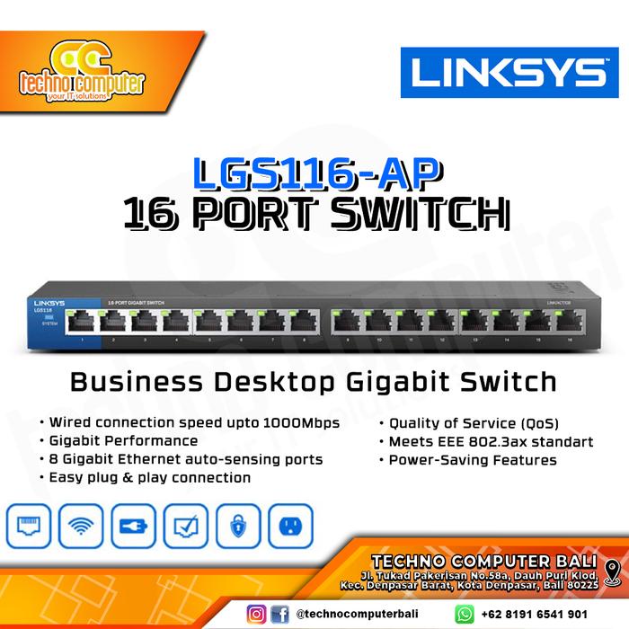 Gambar LINKSYS LGS116-AP 16-Port Business Desktop Gigabit Switch dari Techno Computer Bali Kota Denpasar Tokopedia
