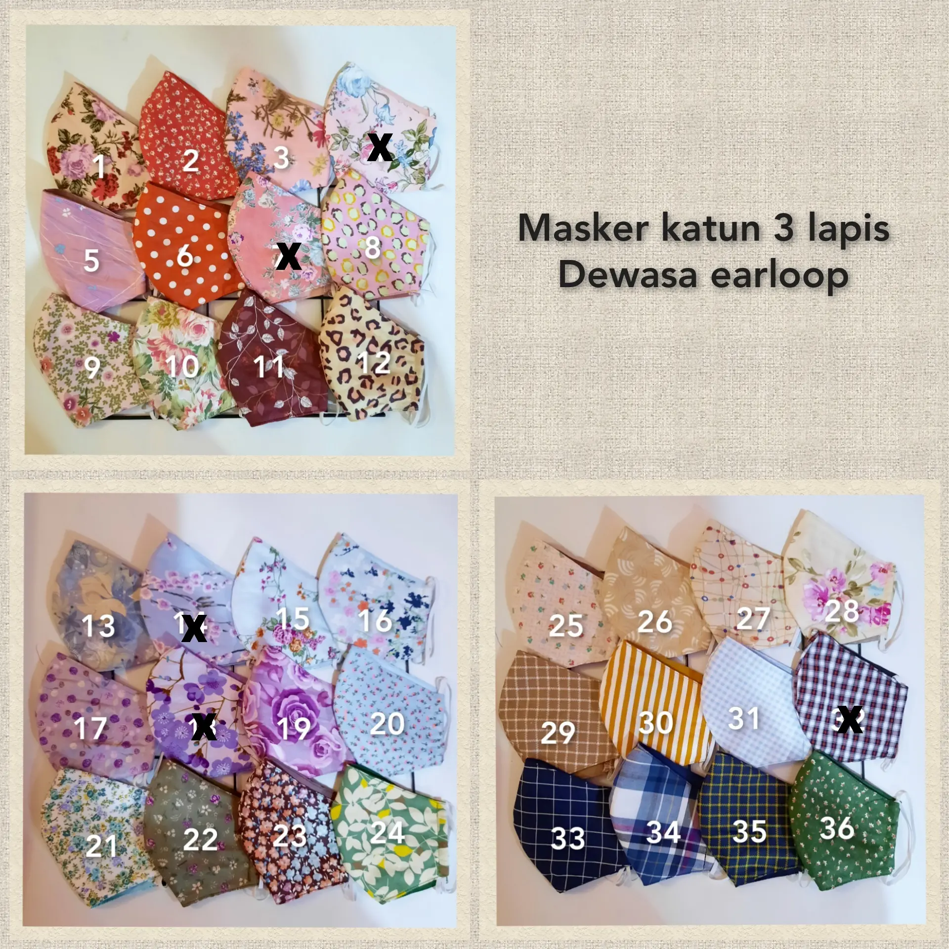 Masker Katun Dewasa 3 Lapis Earloop Handmade