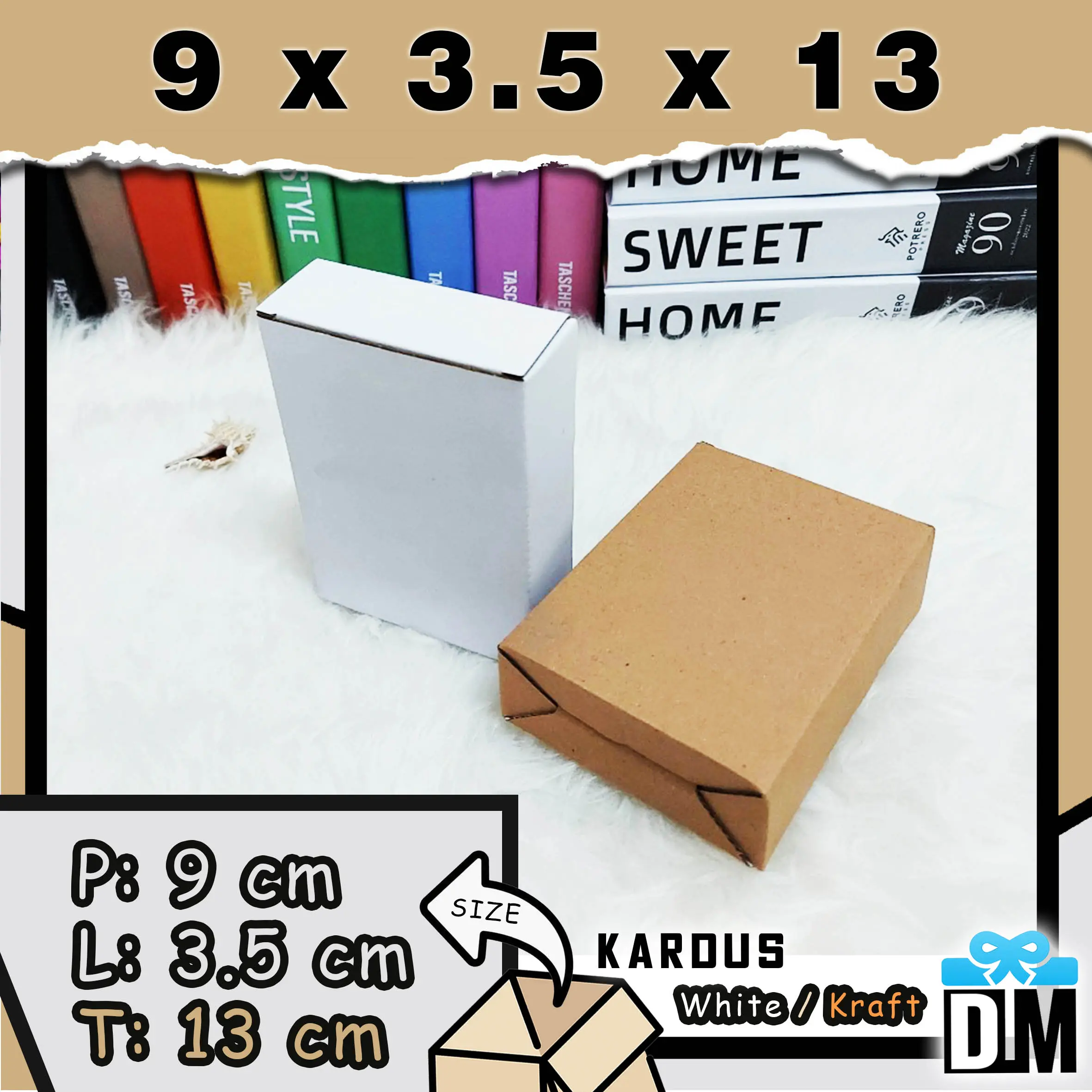 Kardus 9 x 3 x 13 cm Dus Box 9x3x13 cm Kotak Packing Putih Coklat