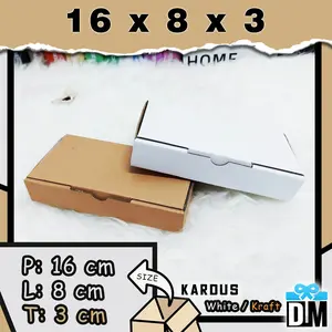 Kardus 16 x 8 x 3 cm Dus Box 16x8x3 cm Kotak Packing Putih Coklat