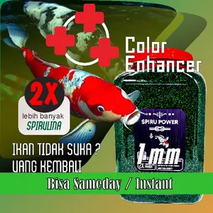 Pakan Ikan Spiru Power [TOPLES MEGA SIZE & REFILL 1KG] Ekstra Bubuk Spirullina dan Bawang Putih