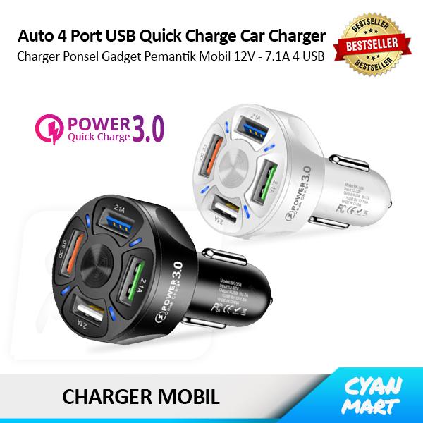 Gambar Charger Mobil Adaptor Car Charger 4 USB Quick Power 3.0 Fast Charging - BK358 - HITAM dari CyanMart Kota Administrasi Jakarta Barat Tokopedia