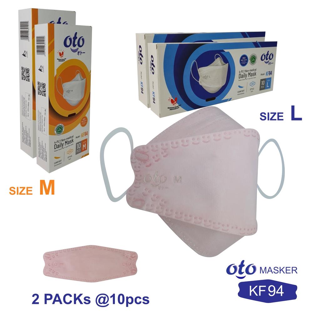 OTO Masker KF94 Face Daily Mask 4 ply 2 pack x 10 pcs ( 20pcs ) - PINK - M