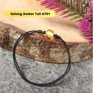 Amber Bee Gelang Amber Tali Anak dan Dewasa Adjustable AT01 dengan 1 Butir Amber Diameter 4-5 mm Ukuran Anak 12-14 cm Dewasa 15-22 cm Sistem Tali Adjustable
