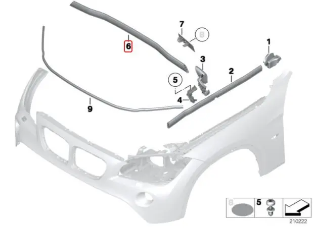 Original BMW E84 X1 Cover Seal Karet Kap Mesin Bagian Belakang