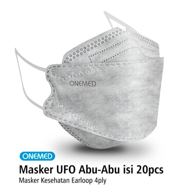 Masker Karet UFO Abu 3D OneMed 4ply Box isi 20pcs Masker Medis KF94