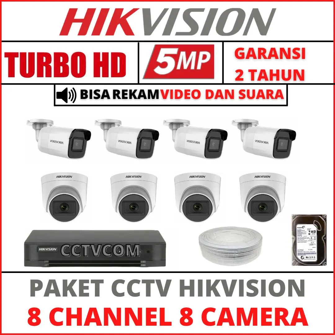 PAKET CCTV HIKVISION 5MP 8 CHANNEL 8 CAMERA TURBO HD KAMERA CCTV