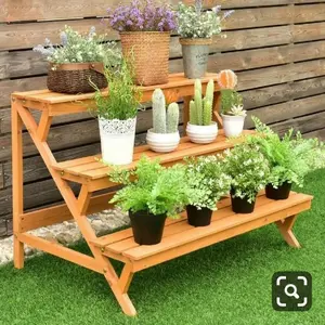Rak Tanaman Outdoor Kayu Tinggi 80cm Panjang 90cm Lebar 30cm Furniture Custom Ukuran Bentuk dan Warna Bahan Kayu Besi HPL