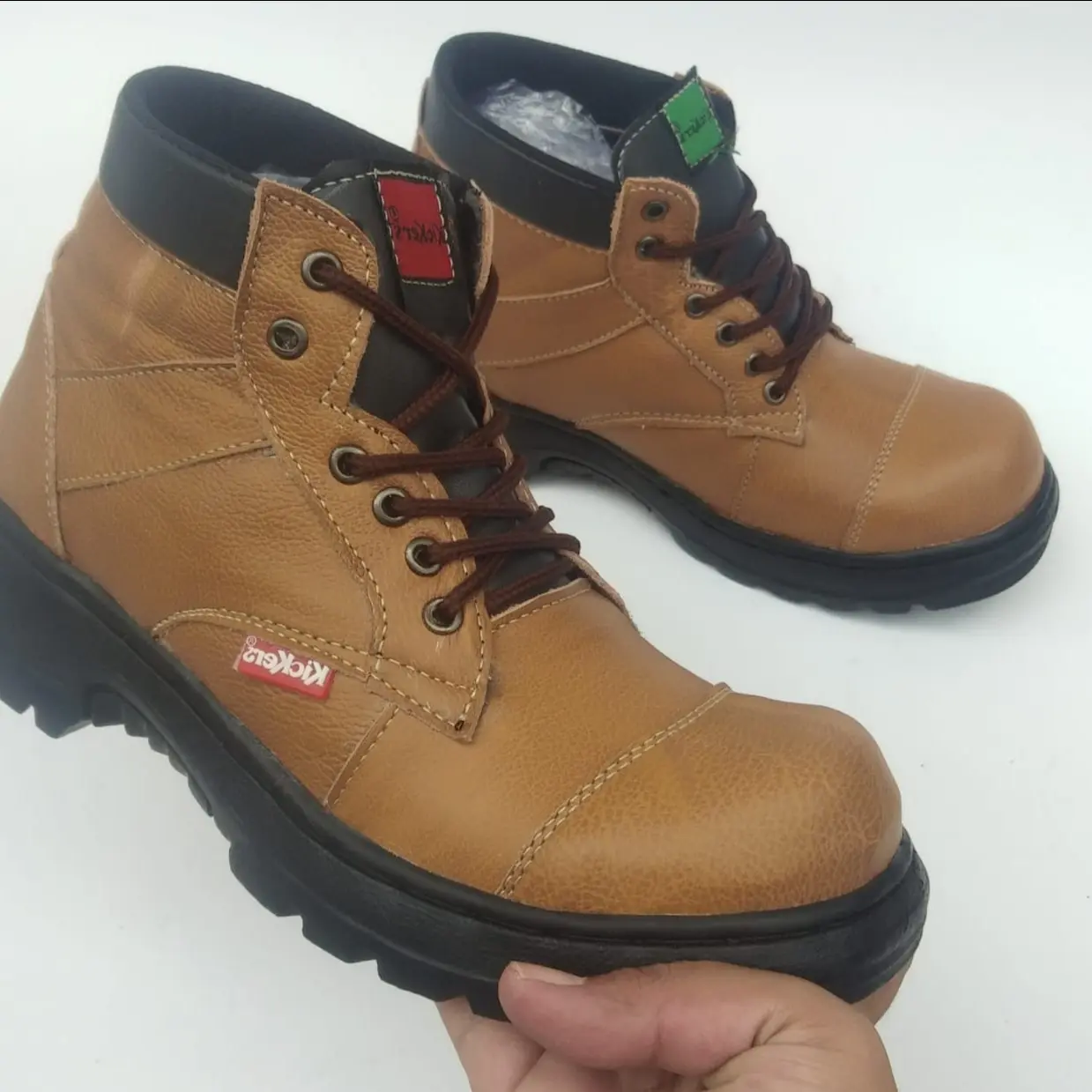 SEPATU SAFETY BAHAN KULIT UJUNG BESI JAHIT SOL SEKELILING