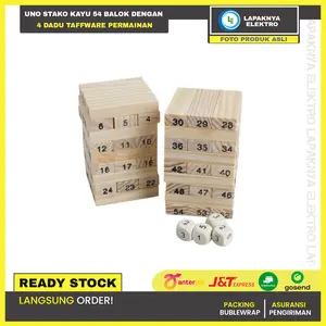 Uno Stako Kayu 54 Balok dengan 4 Dadu Taffware Permainan