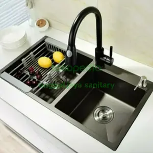 PROMO Paket kitchen sink 8245 black + kran tarik hitam/bak cuci piring