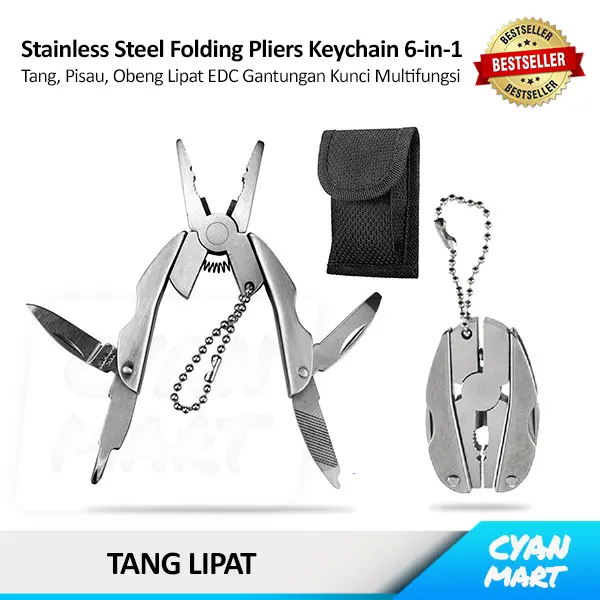 Tang Pisau Lipat Gantungan Kunci EDC Plier Muti-Tool Kit Keychain