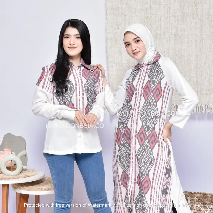 Gambar KI Kemeja Loose Panjang Tunik Dress Dayana Jumbo Tenun Lea Pink Hitam - Hitam, 4 dari KainIndonesiaco Kota Administrasi Jakarta Timur 5 Tokopedia