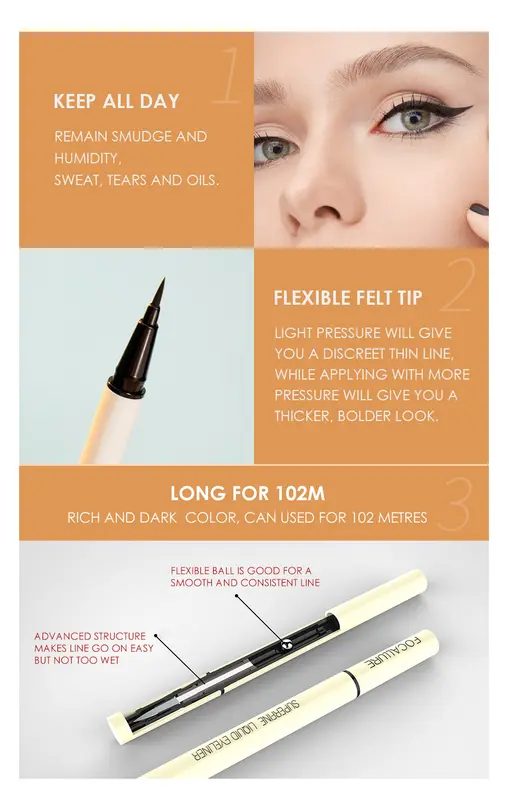 FOCALLURE waterproof eyeliner 24 hours smooth black liquid FA91 2