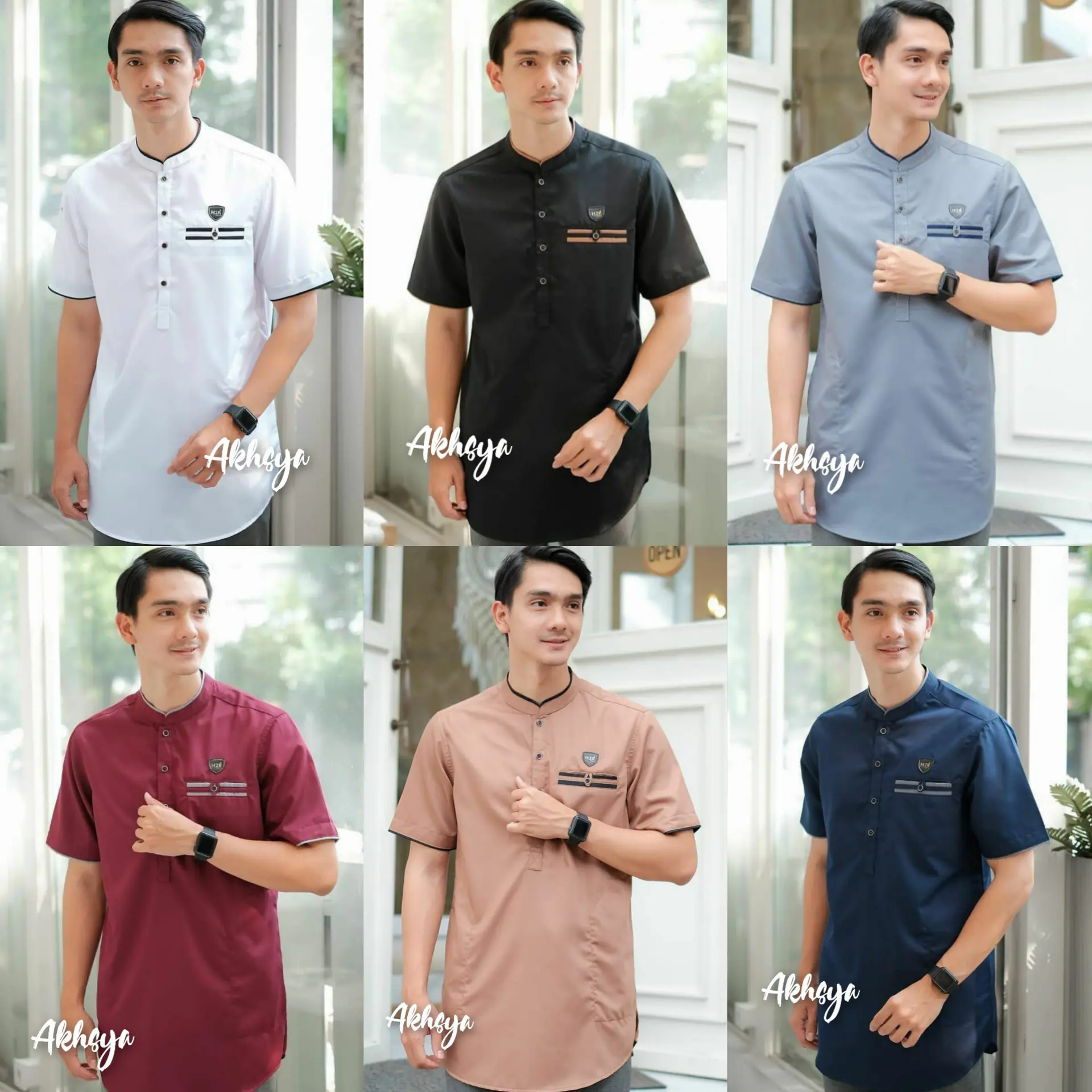Baju Koko Kurta Pria Lengan Pendek Kombinasi Best Seller