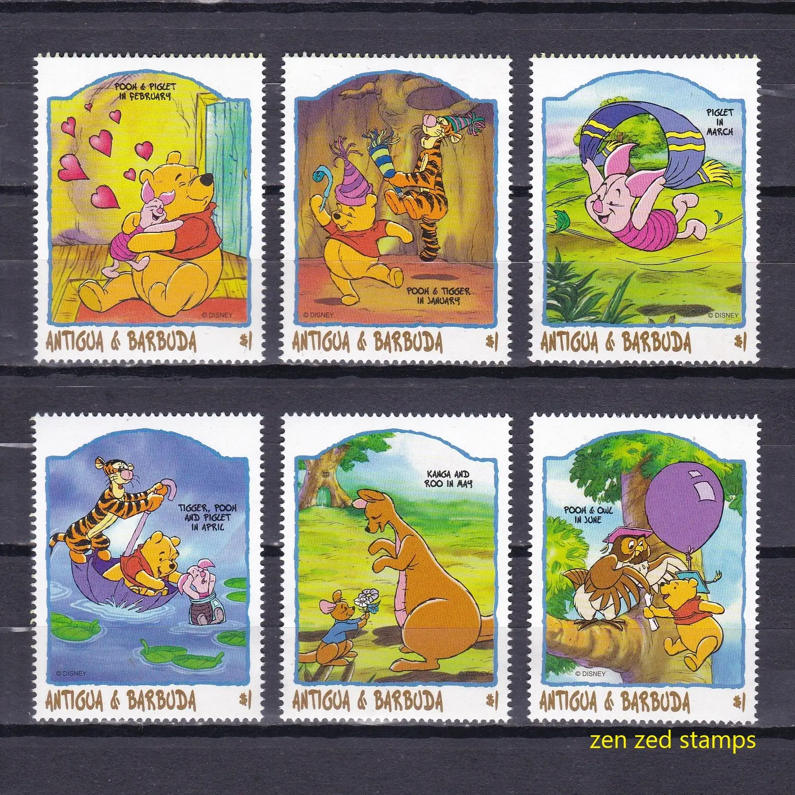 1673 PRANGKO ANTIGUA BARBUDA 1998 DISNEY WINNIE THE POOH 6v MNH