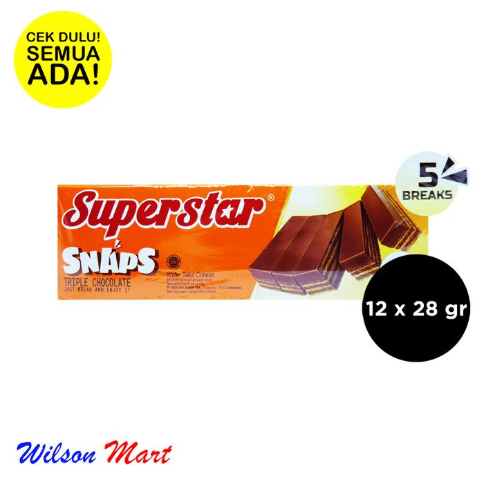 Gambar SUPERSTAR SNAPS TRIPLE CHOCOLATE WAFER COKLAT ISI 12 X 28 GRAM dari Wilson Mart Kota Administrasi Jakarta Barat Tokopedia