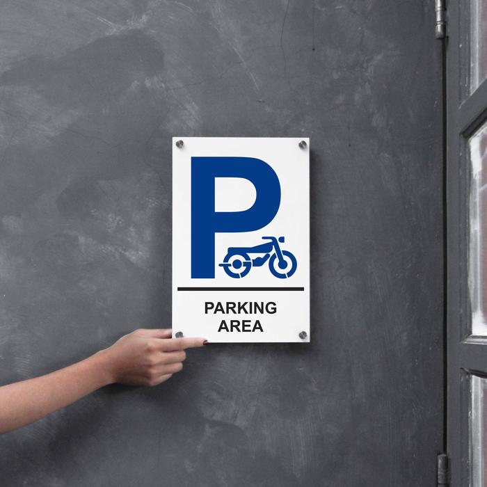 Gambar Sign Parkir Motor Area Akrilik Putih Sticker Reflektif Biru + 1 Set Pen Iklan - INPI HOUSE dari INPI HOUSE Official Kota Bandung Tokopedia
