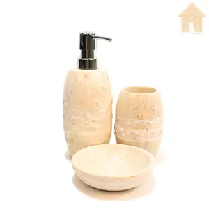 Marmer - Bath Set 3pcs, Dispenser 200ml, Tumbler Multifungsi, Soap Dish,Tampilan Indah, Finish Glossy, Cocok untuk Kamar Mandi Mewah