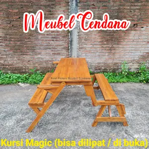 Kursi Meja Lipat Bangku Kayu Jati Untuk Taman / Resto / Cafe Outdoor