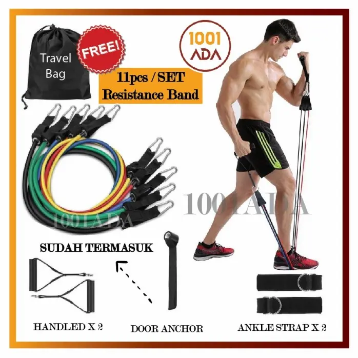 11 IN 1 PRO RESISTANCE BAND SET FITNESS GYM STRETCHING YOGA & PILATES
