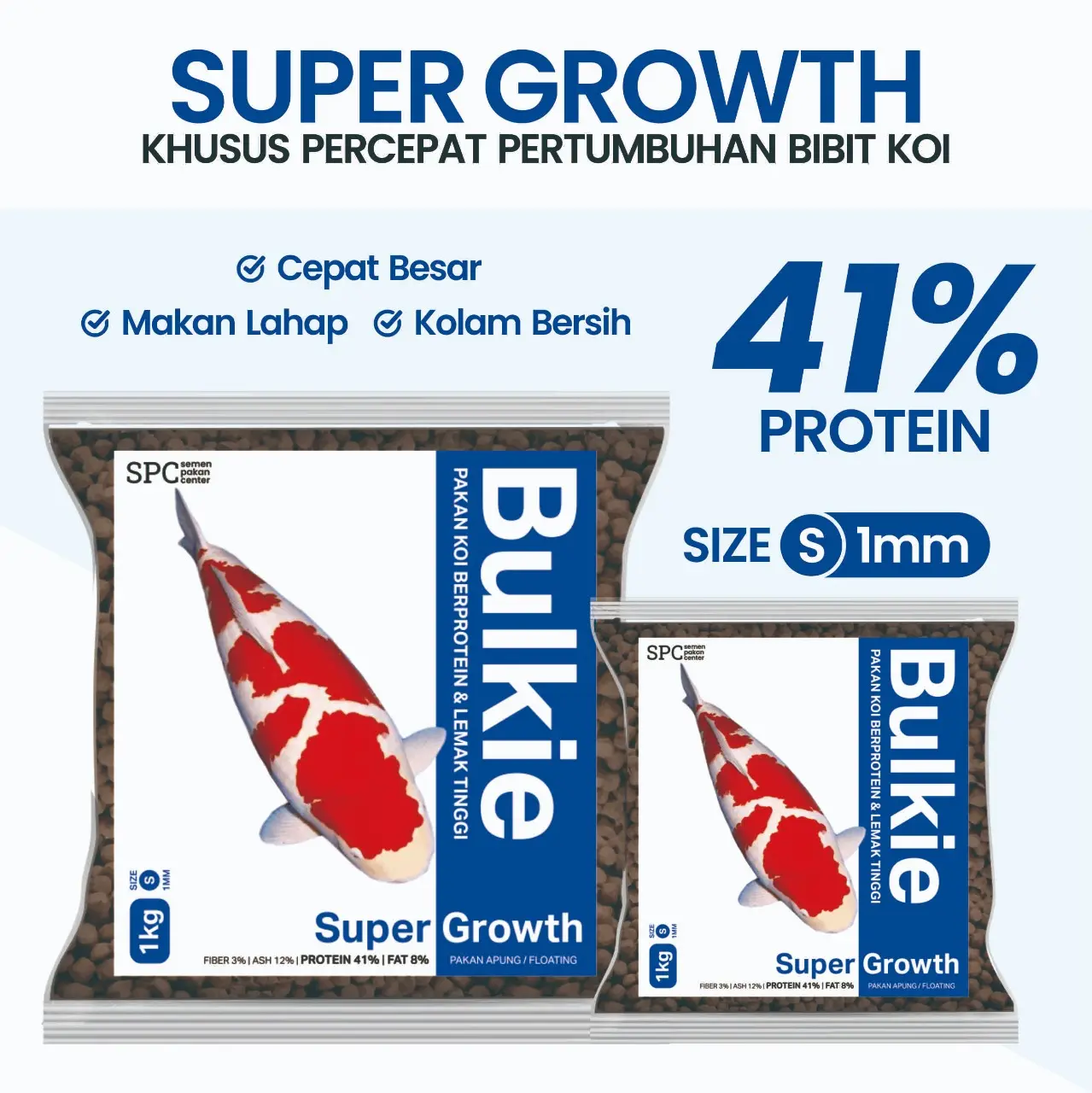 1mm Makanan / Pakan Pelet Ikan Koi Growth Apung 1 Kg Bulkie