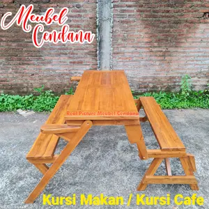 kursi meja lipat kayu jati untuk taman / resto / cafe outdoor