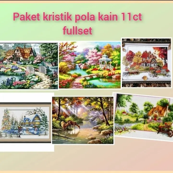 Paket kristik pola kain 4 seasons 11ct diy cross stitch