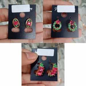 Anting Xuping Rhodium Batu Merah Siam & Giok