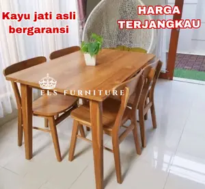 Set meja makan jati pilihan set meja jati 120x80x75 PROMO TERMURAH