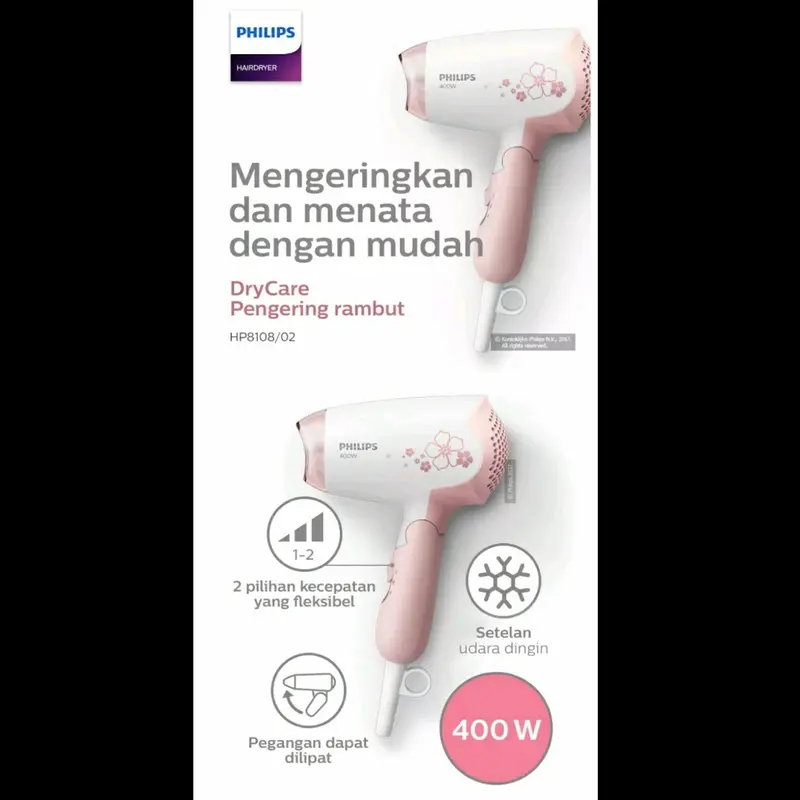 Hair Dryer Philips HP-8108 | Pengering rambut HP8108 travel foldable 1
