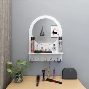 Meja Rak cermin dinding bulat 5 hook hanger gantung kamar mandi rias