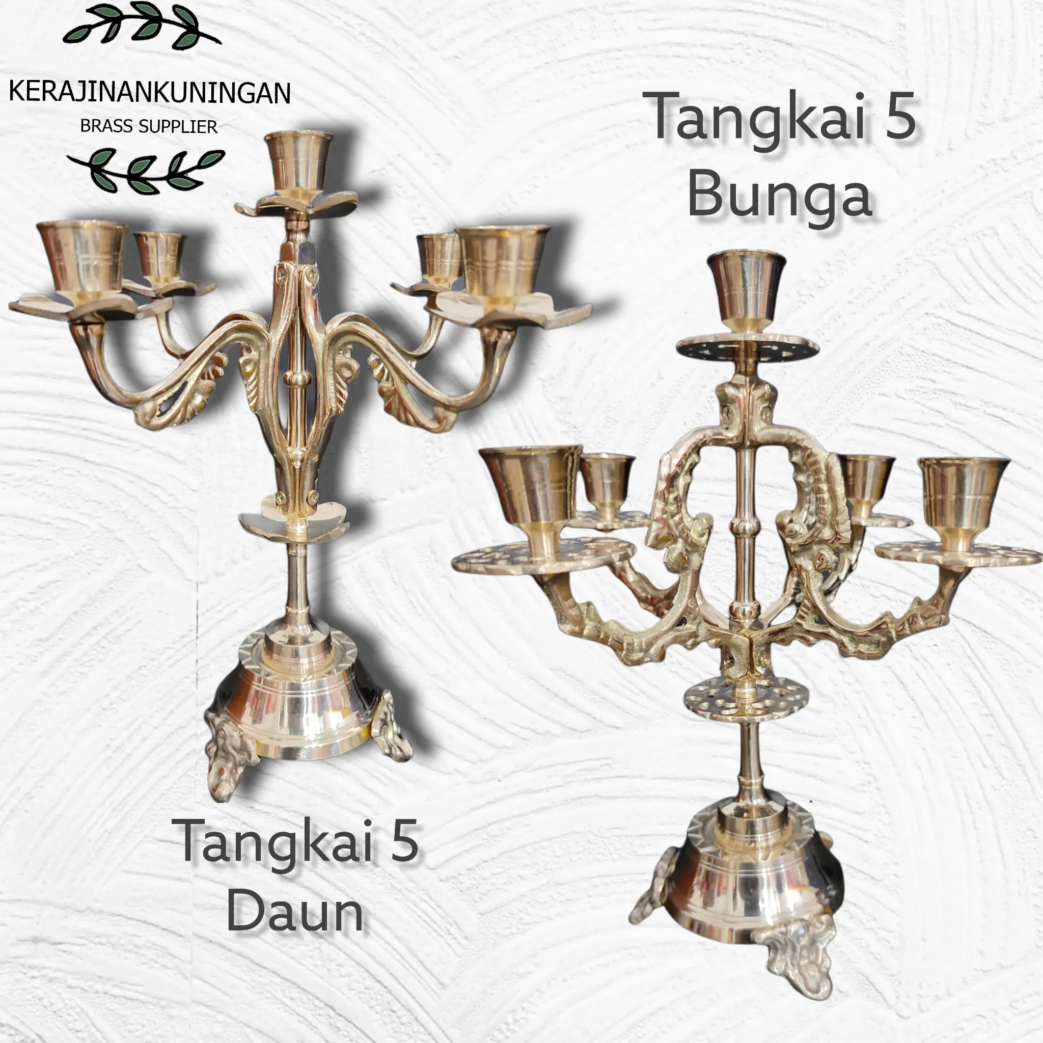 Tempat lilin candle holder brass Kuningan Tangkai lima