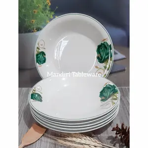 Piring Lontong Keramik 9,25 Inch | Piring Omega | Motif Rosenberg Green | Isi: 6 pcs