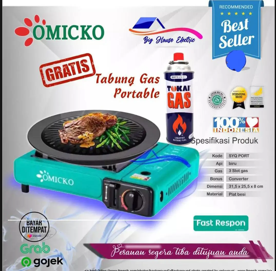 kompor portable paket gas dan grillpan MURAH OMICKO ,bsa pilih wrn