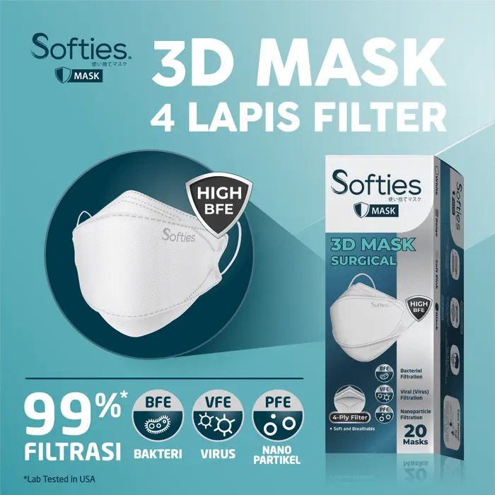 Gambar Softies 3D Surgical Mask (Model KF94) 20 pcs - Putih dari Softex Indonesia Kota Administrasi Jakarta Timur 5 Tokopedia