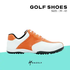 Hazely Official – Sepatu Golf Pria Brana Series Warna Putih Orange Kulit Asli Handmade, Anti Selip & Tahan Air – Ukuran 38–43