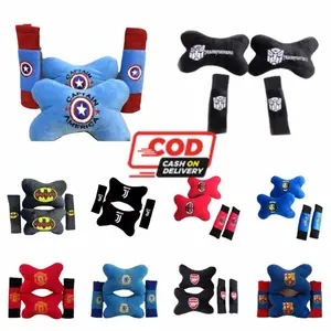 Bantal Kepala Mobil 2 in 1 Motif Bola / Super Hero Headrest Car Set