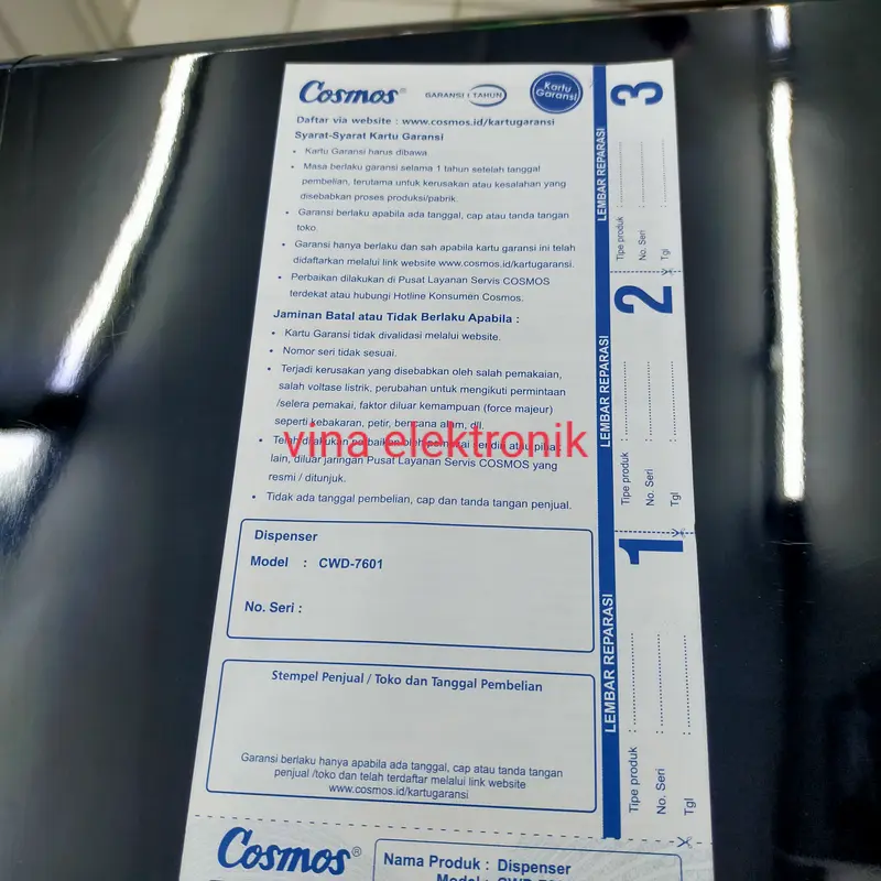 dispenser galon bawah cosmos cwd 7601 Panas dingin normal 3 kran tombo 4