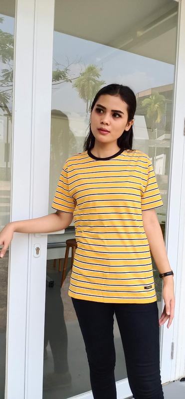KAOS STRIPE KUNING PUTIH HITAM PENDEK & BIG SIZE 2