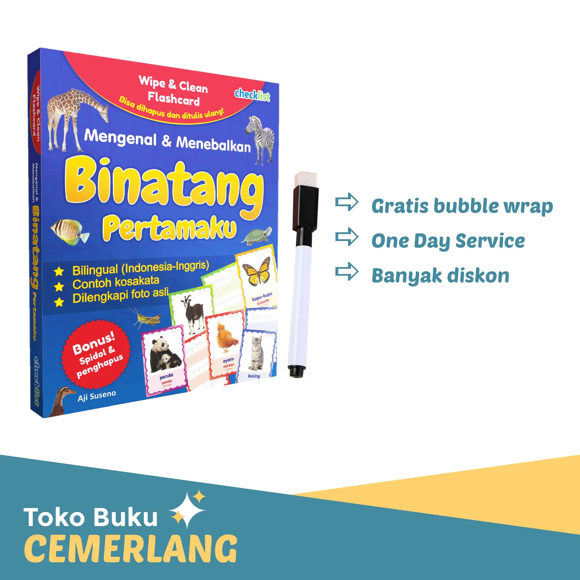 Wipe Clean Flashcard Mengenal dan Menebalkan Binatang Pertamaku