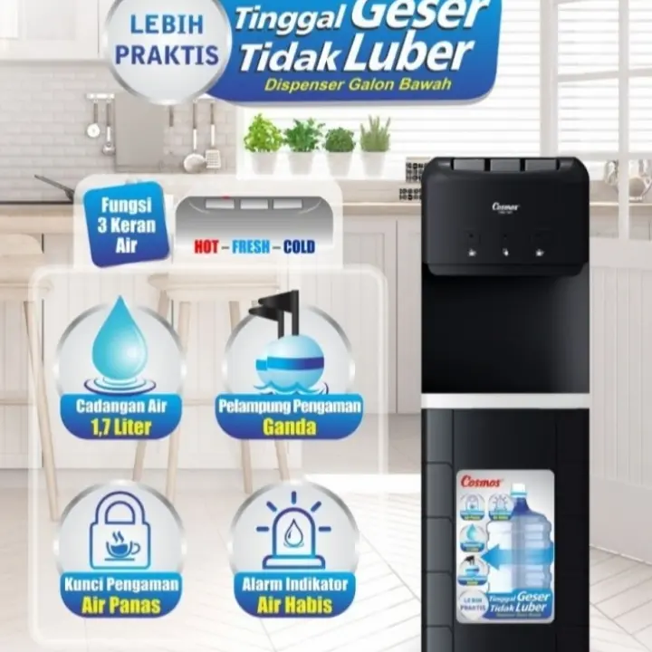 dispenser galon bawah cosmos cwd 7601 Panas dingin normal 3 kran tombo 1