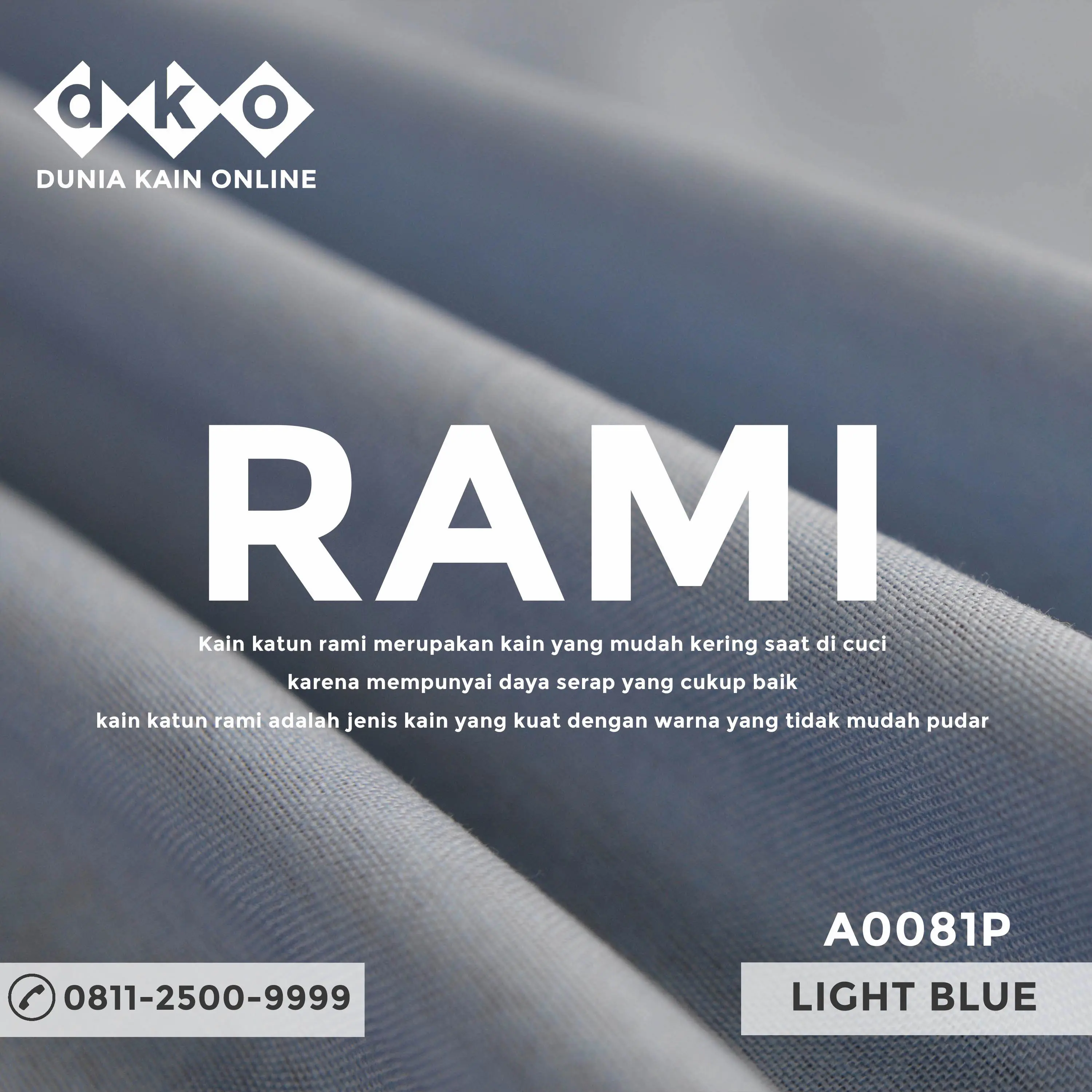 DKO Kain RAMI Linen Premium Warna Biru Muda