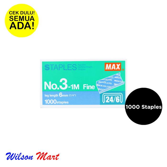 Gambar MAX STAPLES NO 3-1M FINE ISI 1000 24-6 LEG LENGTH 6 MM 0,25 INCH dari Wilson Mart Kota Administrasi Jakarta Barat Tokopedia