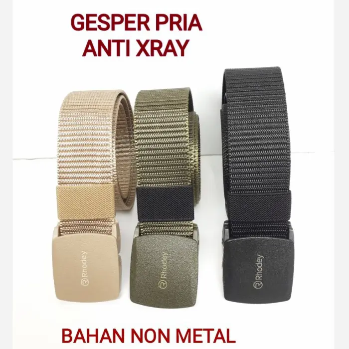 Ikat Pinggang Pria Anti Xray Plastik Canvas Non Metal Automatic Buckle